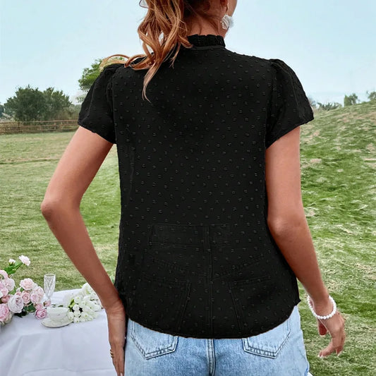Summer Office Casual Bow Tie Collar Blouse