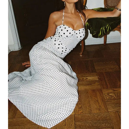 Dot Print Ruffled V-neck Vacation Dress