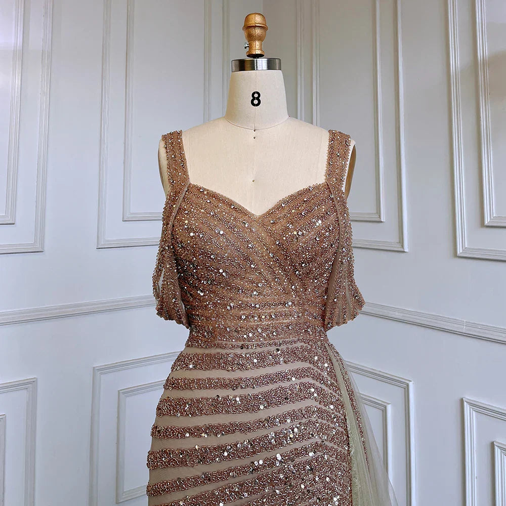 Caramel Mermaid Evening Gown with High Slit