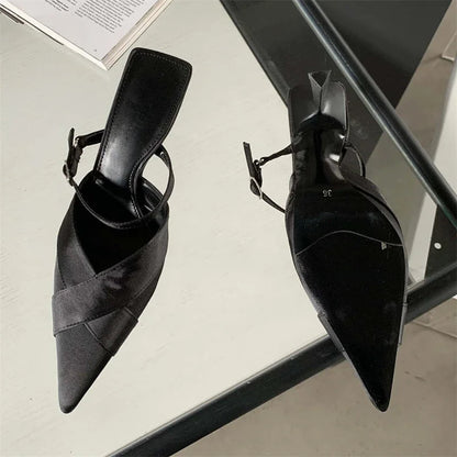 Shallow Pointed Toe Women Pumps with Buckle Strap and Thin Heels