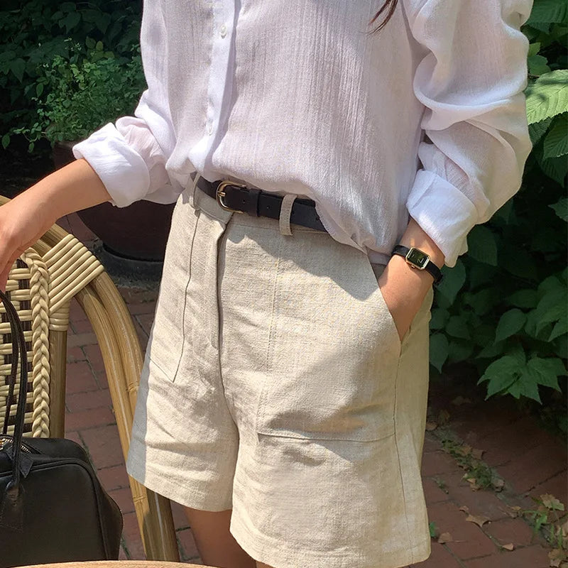 Linen Pocket Korean Straight Short