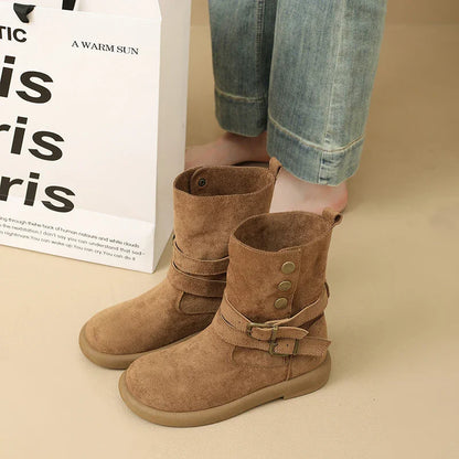 | Suede Buckle Ankle Boots