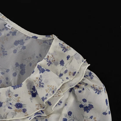 Floral Print Ruffle Collar Button Front Ruched Waist Mini Dress