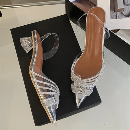 PVC Transparent Crystal Low Heels Pointed Toe Women Pumps