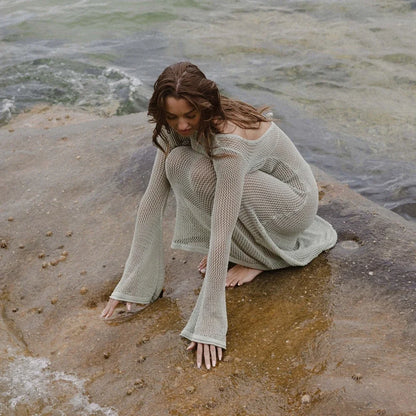 Knitted See-through Solid Vacation Dress