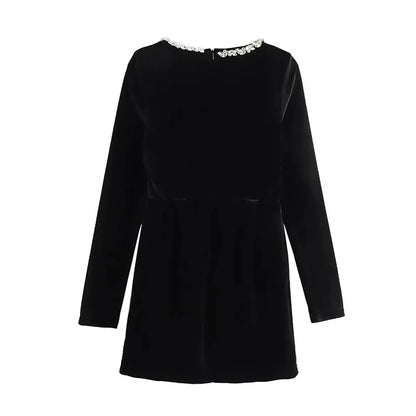 Black Rhinestone Velvet Mini Dress