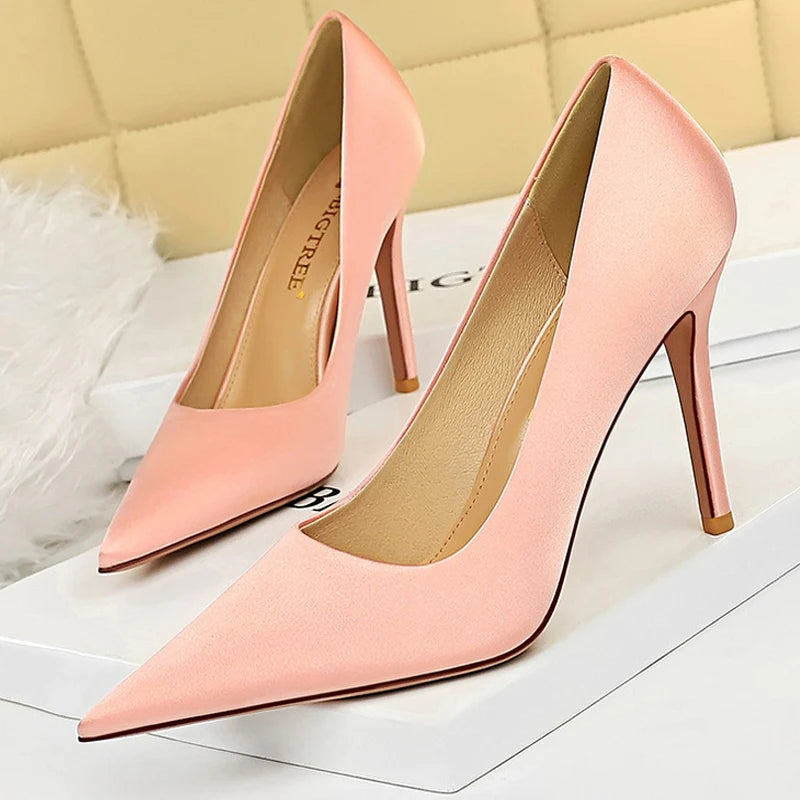 Stiletto 10 Cm Silk Satin Woman Pumps Fashion High Heels