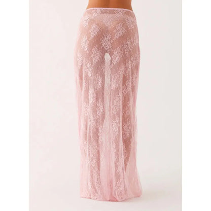 Y2K Floral Lace Sheer Long Skirt