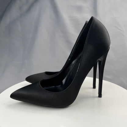 Black Satin Sexy Pointe Toe High Heel Dress Shoes for Women