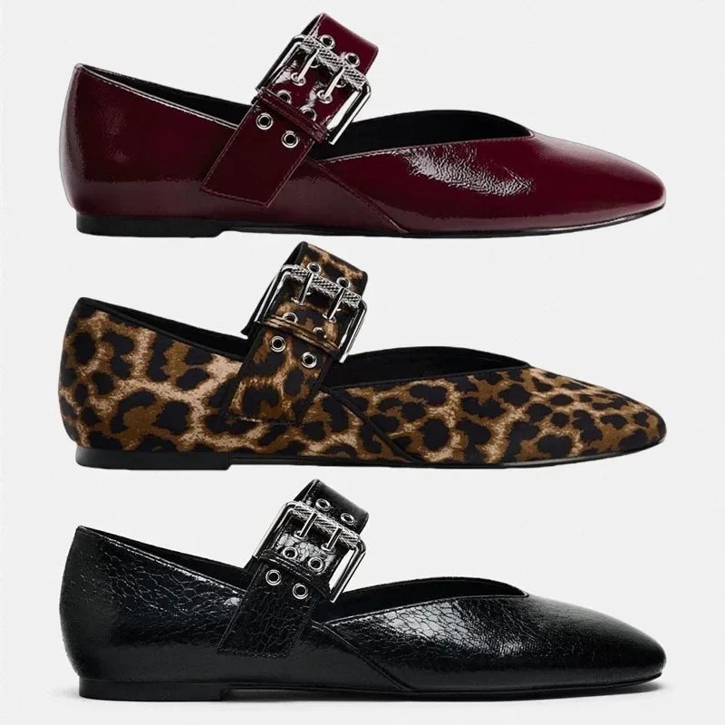 | Leopard Mary Jane Flats