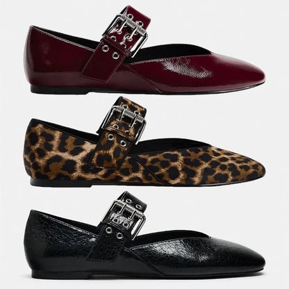| Leopard Mary Jane Flats