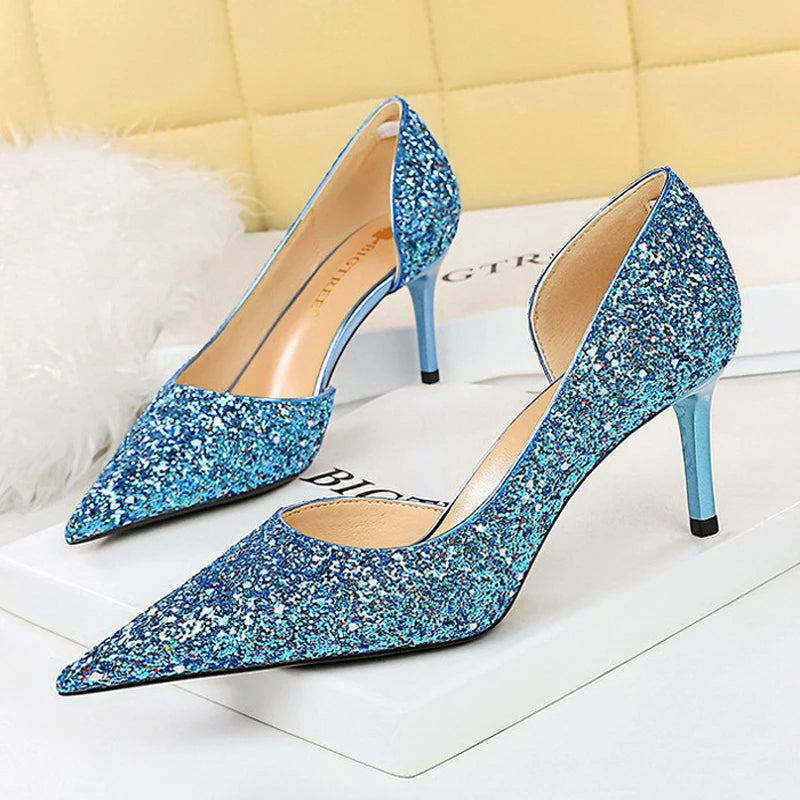 Sequin Cloth High Heels Wedding Shoes Stilettos Sexy High-heeled Shoes