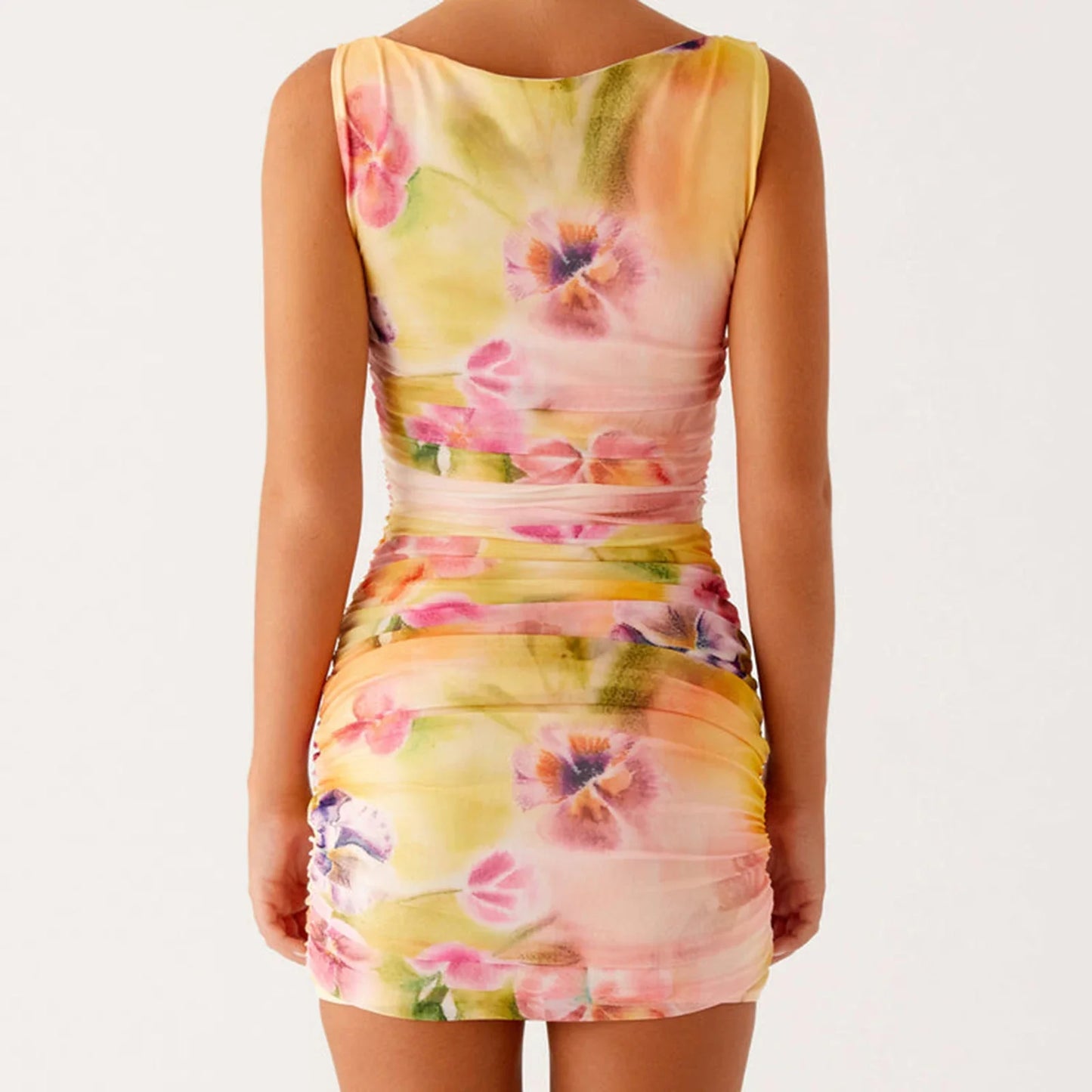 Floral Tie-Dye Color Print Bodycon Dress