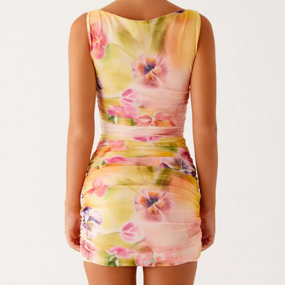 Floral Tie-Dye Color Print Bodycon Dress