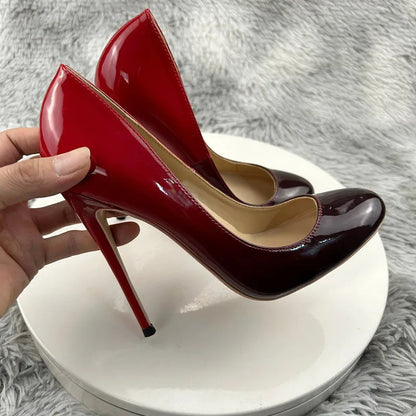 Red Black Gradient Round Toe High Heel Shoes for Women