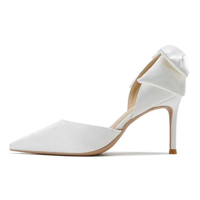 Solid Color Stiletto Bow Hollow Women's Wedding Shoes