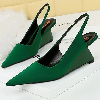 Women Pumps with Hollow Back Strap and High Heels in Silk Satin