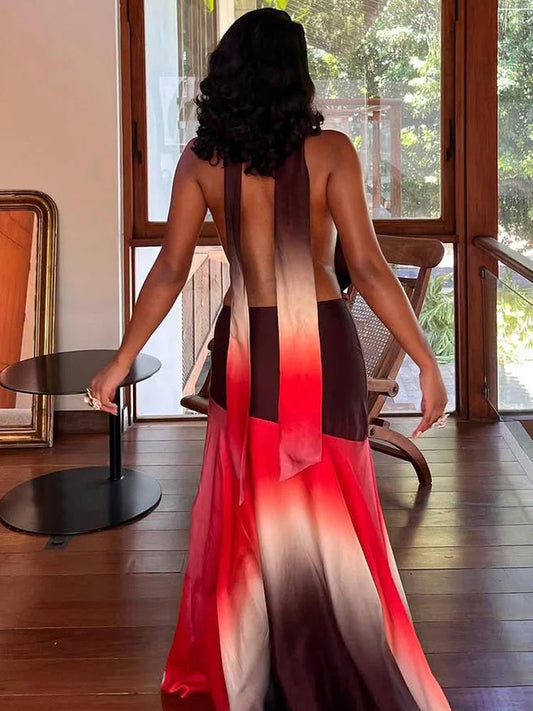Patchwork Tassel Halter Maxi Dress