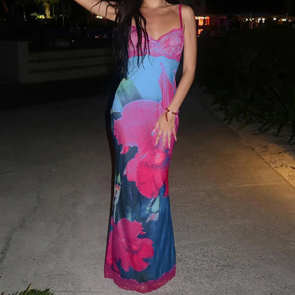 Patchwork Deep V Floral Cami Vacation Dress