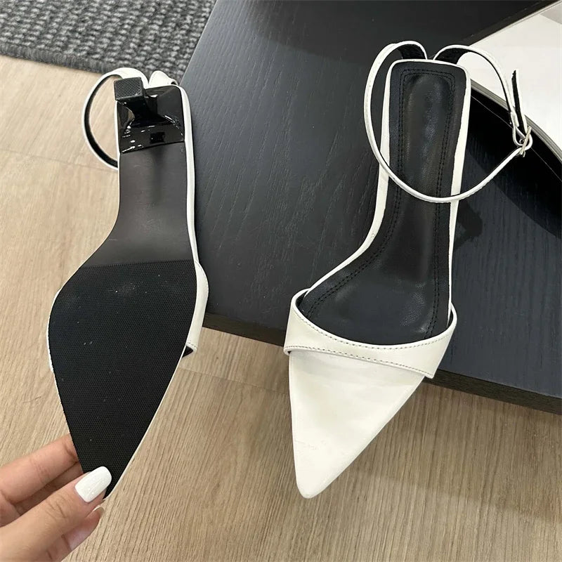 Women's Thin Low Heel Buckle Strap Slingback Pointed Toe Party Sandals