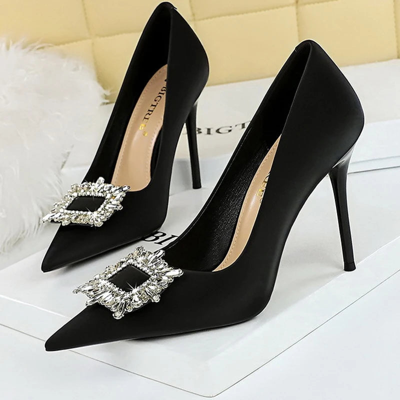 Luxury Banquet Shoes with Metal Rhinestone Detail and 10 cm Heels for Women