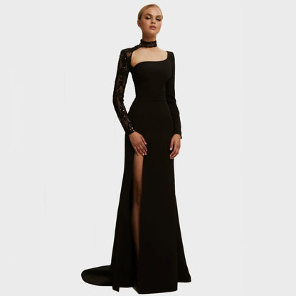 One Shoulder Applique Mermaid Simple Prom Dress