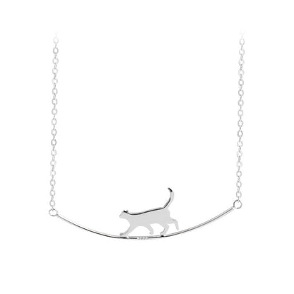 Maison Cat Curve Pendant Necklace | Sterling Silver Finish