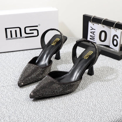 Summer stiletto sandals with pointed rhinestones and 8CM heels