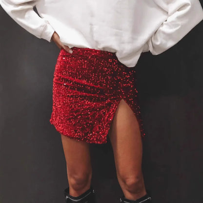 White Sequin Low Waist Mini Skirt
