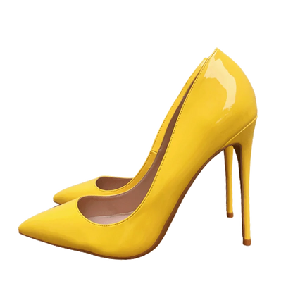 Yellow Women Patent Pointed Toe Pumps High Heels for Party Dress Fashion