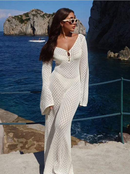 Crochet Knitted See Through Maxi Dress