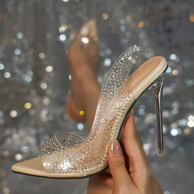 Crystal Rhinestone PVC Transparent Women Pumps Sandal