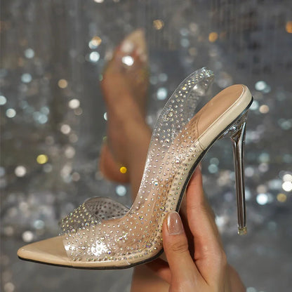 Crystal Rhinestone PVC Transparent Women Pumps Sandal