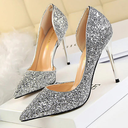 Sequin Champagne Stiletto High Heels Wedding Pumps for Women