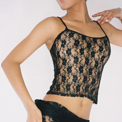 See Through Lace Party White Cami Top