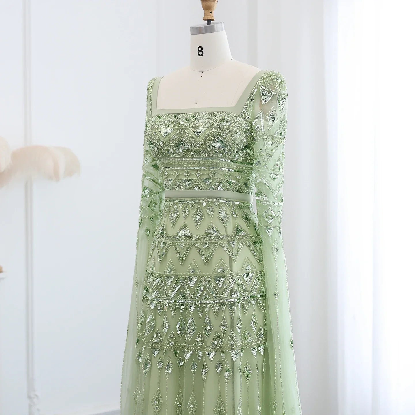 Crystal Beading Evening Dress with Cape Sleeve Customized