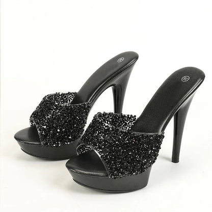Glitter Sequined PVC Transparent Platform Slippers for Women