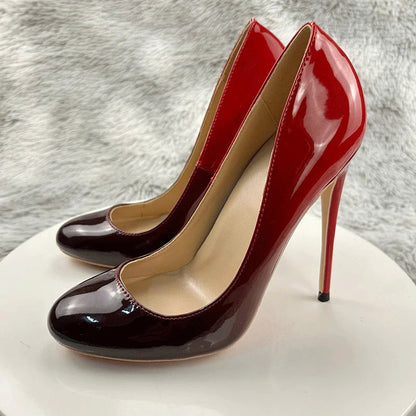 Red Black Gradient Round Toe High Heel Shoes for Women