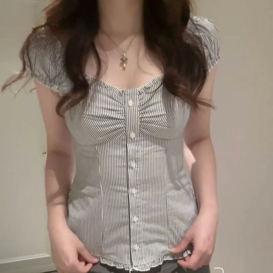 Y2K Stripes Ruffle Blouse