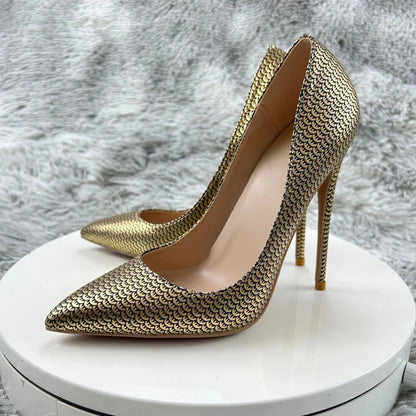 Gold Fish Scale Pointy Toe High Heel Shoes for Women