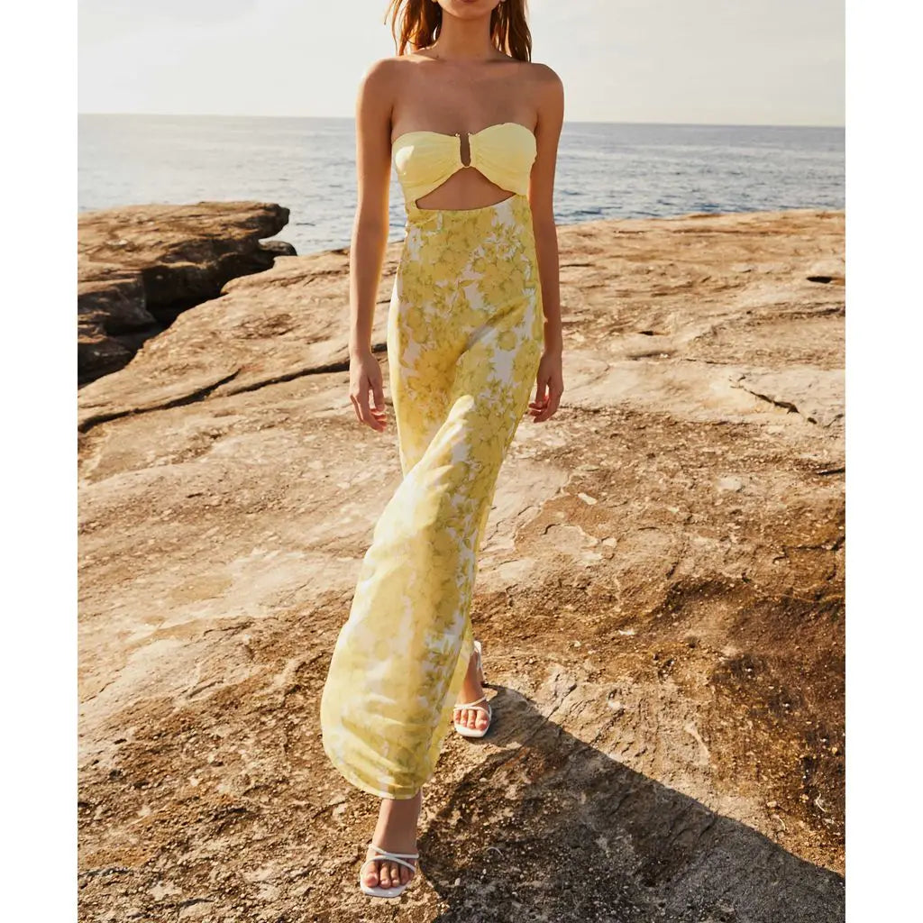 Hollow Out Bow Tube Strapless Vacation Dress