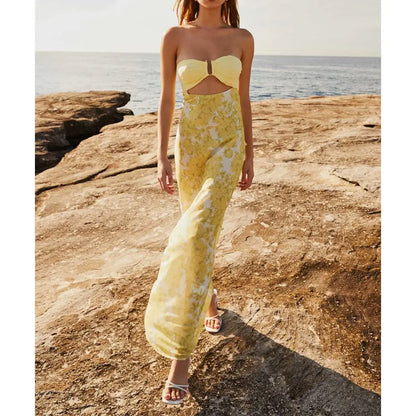 Hollow Out Bow Tube Strapless Vacation Dress