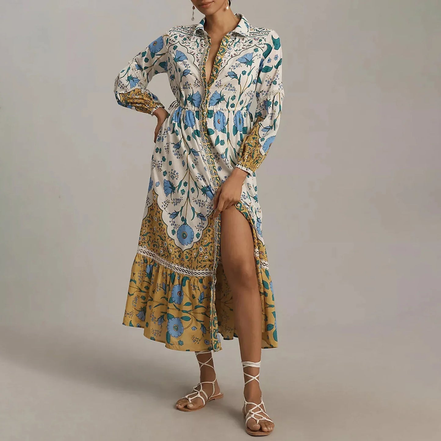 Vintage Floral Shirt Loose Vacation Dress