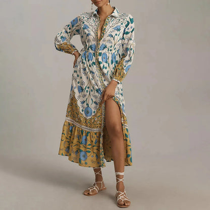 Vintage Floral Shirt Loose Vacation Dress