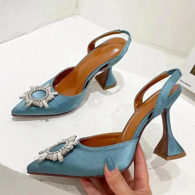 Silk Women Pumps with Crystal Strange Style High Heels for Autumn