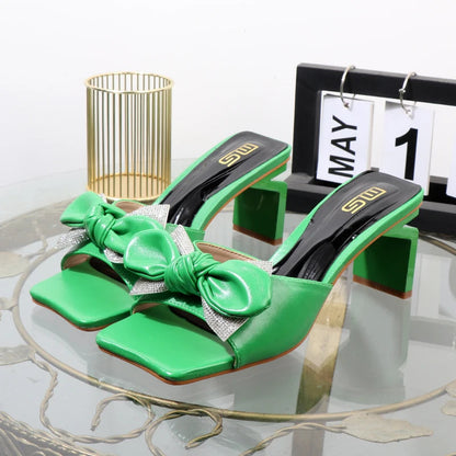 Bow Slippers for Summer with High-Heeled Sandals
