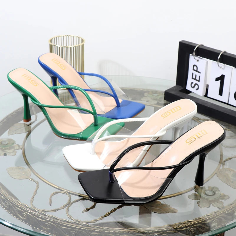 Luxury Transparent Stiletto Flip Flops Clip Toe Sandals 9CM Black Temptation Outdoor Slippers