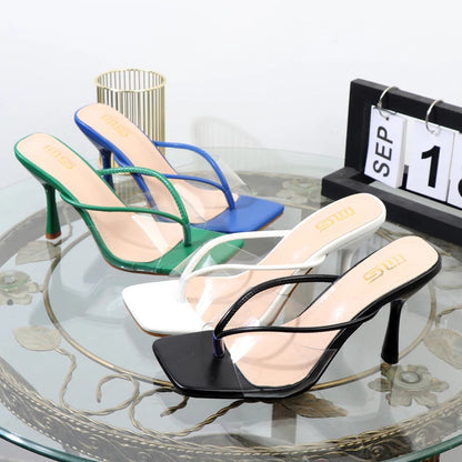Luxury Transparent Stiletto Flip Flops Clip Toe Sandals 9CM Black Temptation Outdoor Slippers