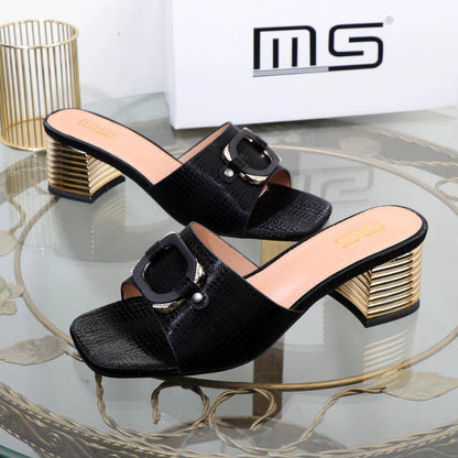 Women's high-heeled summer sandals with square buckle in new plus size
