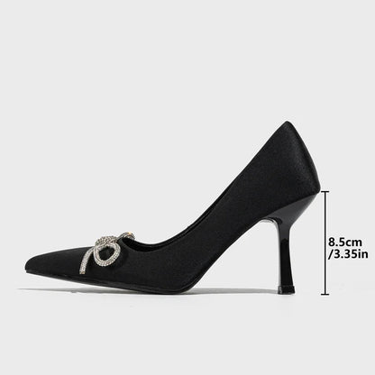 Crystal Bowknot Pointed Toe Women Pumps - Thin High Heels for Spring and Autumn